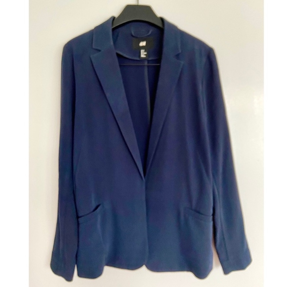 HM Crepe Duster oversized Blazer Jacket Small Navy No Button pockets coat